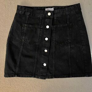 Button-Front Black Denim Mini Skirt